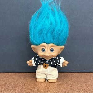 Vintage Ace Novelty Co Treasure Troll Vinyl Doll with Turquoise Blue Star Jewel